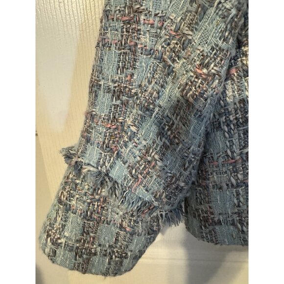 Ann Klein Tweed Double Breasted Blazer Jacket 14 Preppy Blue Pink Multi Metallic - Picture 10 of 16